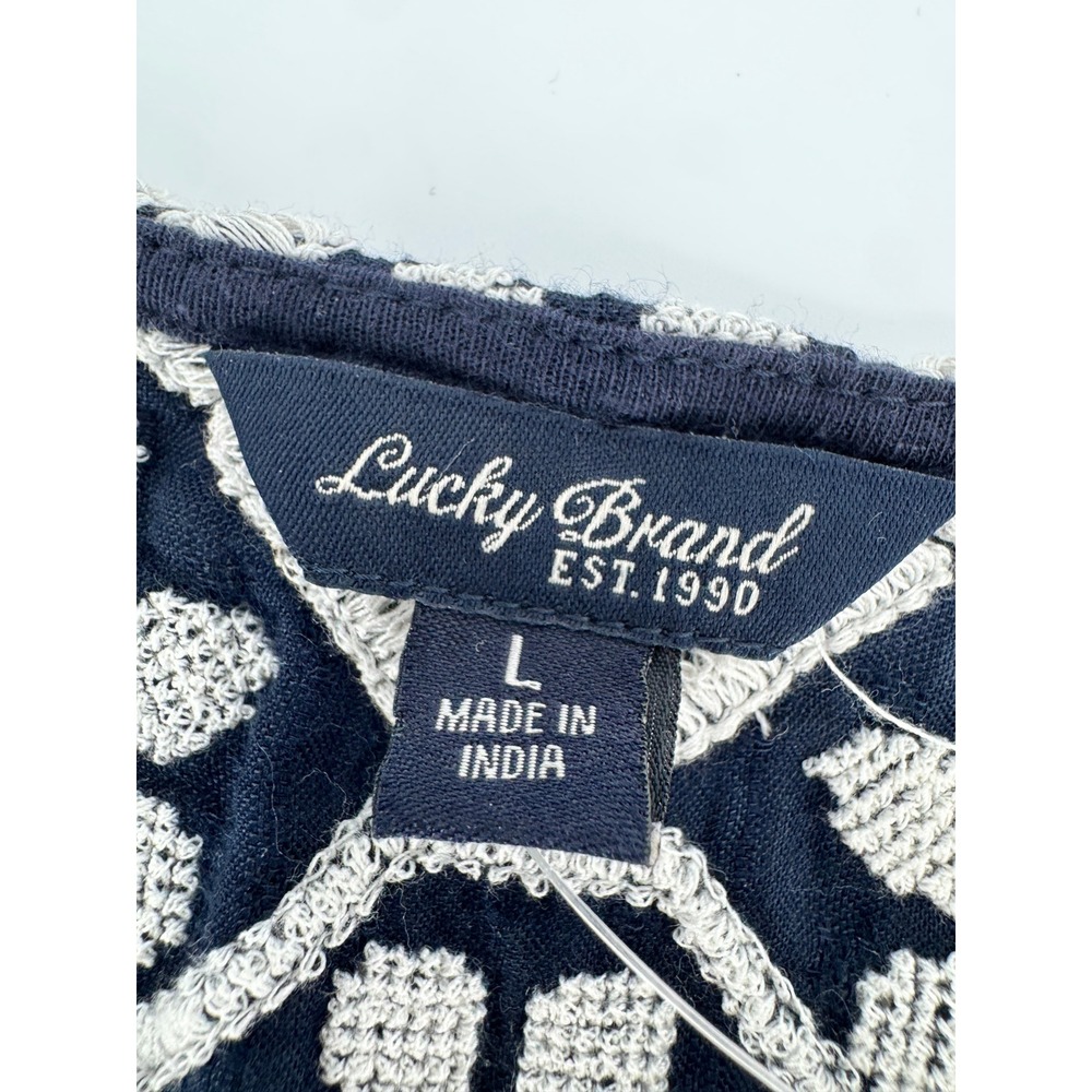 NWT Lucky Brand Embroidered Peasant Top Women L Navy Blue L/S Boho Blouse - Picture 4 of 16